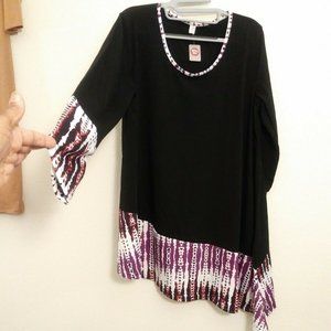 Plus Womens Asymmetric Red/Purple Trim Tunic